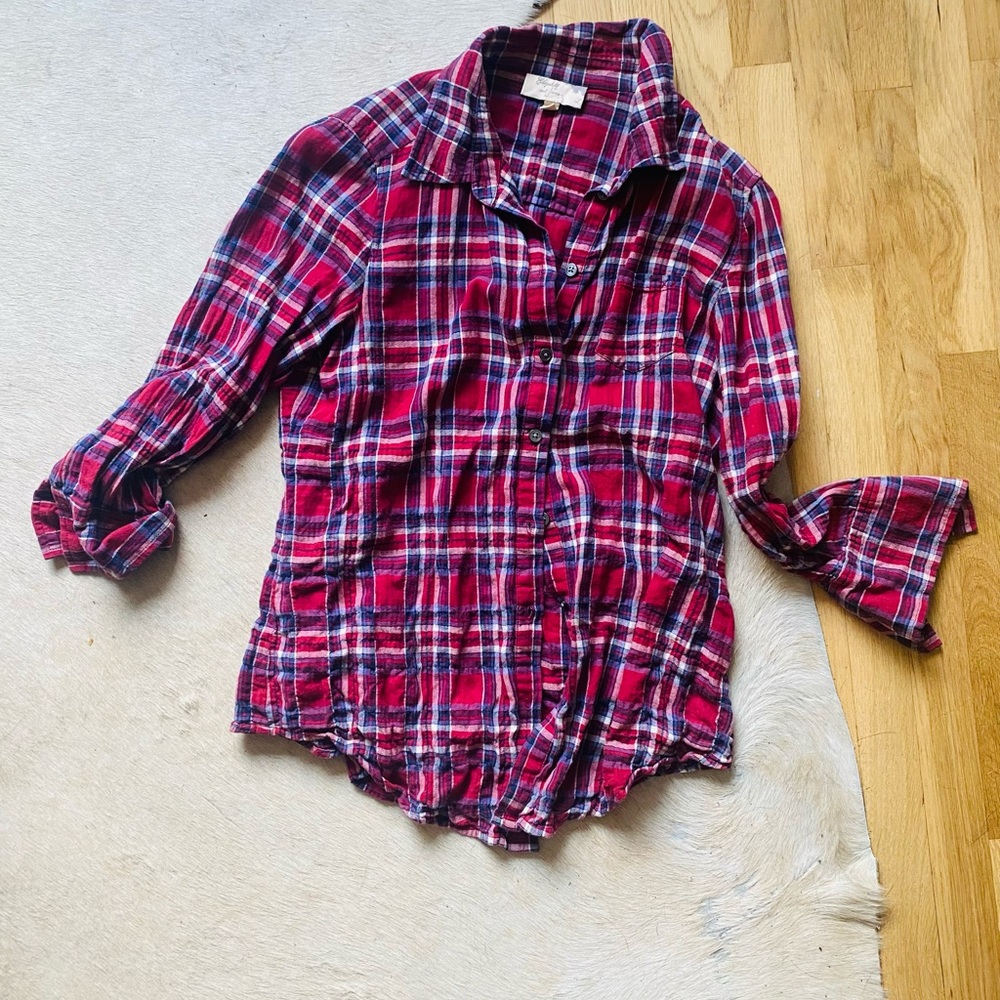 Red Plaid Button-Up Shirt